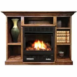 Buck Stove Model 1127 Ventless Gas Fireplace With Prestige Bookcase Mantel - 50-Inch -BBQDIRECT Sales 1127prestige dark oak new
