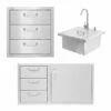 BBQ Direct Outdoor 3-Piece Kitchen Set With Access Door & Triple Drawer Combo And Access Door & Triple Drawer And Outdoor Rated Drop-In Bar Sink -BBQDIRECT Sales 11bbq 260 ddc 39 bbq 260 drw3 pth bbq 260 sink 21
