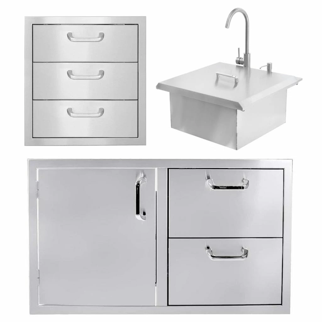 BBQ Direct Outdoor Kitchen 3-Piece Set With Access Door & Double Drawer Combo & Triple Access Drawer & Outdoor Rated Drop-In Bar Sink 3 BBQ Direct Outdoor Kitchen 3-Piece Set With Access Door & Double Drawer Combo & Triple Access Drawer & Outdoor Rated Drop-In Bar Sink