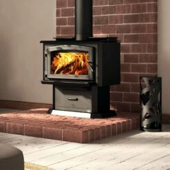 Osburn OB01700 Medium Wood Burning Stove- Up To 1800 Square Feet -BBQDIRECT Sales 1700 black door and pedestal