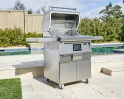 Coyote 28-Inch Freestanding Pellet Grill With Portable Cart - C1P28 -BBQDIRECT Sales 28 lifestyle angle shelves out