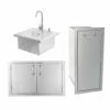 BBQ Direct Outdoor Kitchen 3-piece Set With Double Access Door & Narrow Roll-Out Trash Bin &Ã Outdoor Rated Drop-In Bar Sink -BBQDIRECT Sales 2bbq 260 ad40 bbq 260 trnw drw bbq 260 sink 21