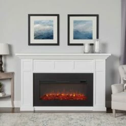Real Flame 4130E-W Alcott 74 Inch Electric Fireplace With Mantel - White