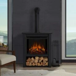 Real Flame 5005E-BK Hollis 32 Inch Electric Fireplace With Flue - Black