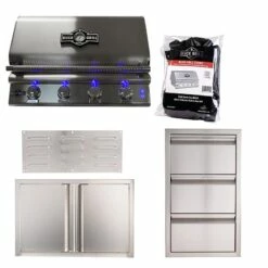 Buck Grill 32" Grill Package With Cover, Access Doors, Triple Drawers, And Island Vents