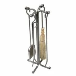 Enclume Rolled Eye 4-Piece Fireplace Tool Set Hammered Steel Finish - FPTS4 HS