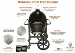 Goldens' Cast Iron 20.5-Inch Cooker Handle Cart - 13546 34 Goldens' Cast Iron 20.5-Inch Cooker Handle Cart - 13546 -BBQDIRECT Sales goldens cast iron kamado grills smokers handle cart features