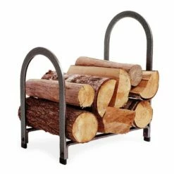 Enclume Offset Arch Fireplace Log Rack Hammered Steel Finish - LR4 HS