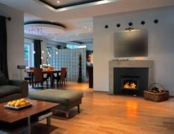 Buck Stove Model 21 Wood Insert With Blower - Heats Up To 1800 Square Feet -BBQDIRECT Sales model21 blackdoor blacktrimkit inuse