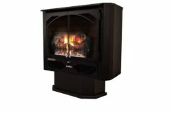 Buck Stove 32-Inch Ventless Gas Stove With Blower - Model 384 -BBQDIRECT Sales model384 pedestal left