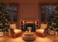 Buck Stove 32-Inch Ventless Gas Fireplace With Blower - Model 384 -BBQDIRECT Sales model384 prestigemantle inuse 1