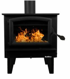 Buck Stove Model 74 Wood Stove With Blower- Heats Up To 2600 Square Feet -BBQDIRECT Sales model74 blackdoor newlegs center