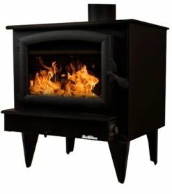 Buck Stove Model 74 Wood Stove With Blower- Heats Up To 2600 Square Feet -BBQDIRECT Sales model74 blackdoor newlegs left 3