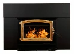 Buck Stove Model 74 Wood Insert With Blower - Heats Up To 2600 Square Feet -BBQDIRECT Sales model74 golddoor blacktrimkit center