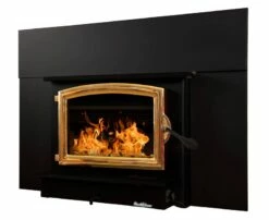 Buck Stove Model 74 Wood Insert With Blower - Heats Up To 2600 Square Feet -BBQDIRECT Sales model74 golddoor blacktrimkit left
