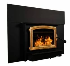 Buck Stove Model 74 Wood Insert With Blower - Heats Up To 2600 Square Feet -BBQDIRECT Sales model74 golddoor blacktrimkit right