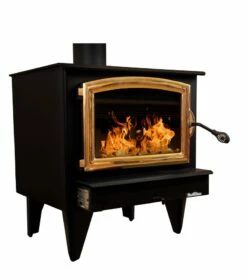 Buck Stove Model 74 Wood Stove With Blower- Heats Up To 2600 Square Feet -BBQDIRECT Sales model74 golddoor newlegs right 3