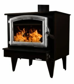 Buck Stove Model 74 Wood Stove With Blower- Heats Up To 2600 Square Feet -BBQDIRECT Sales model74 pewterdoor newlegs left 3