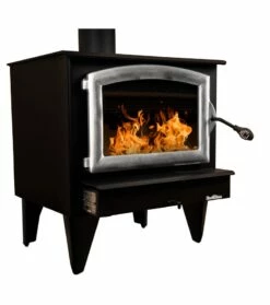 Buck Stove Model 74 Wood Stove With Blower- Heats Up To 2600 Square Feet -BBQDIRECT Sales model74 pewterdoor newlegs right 3