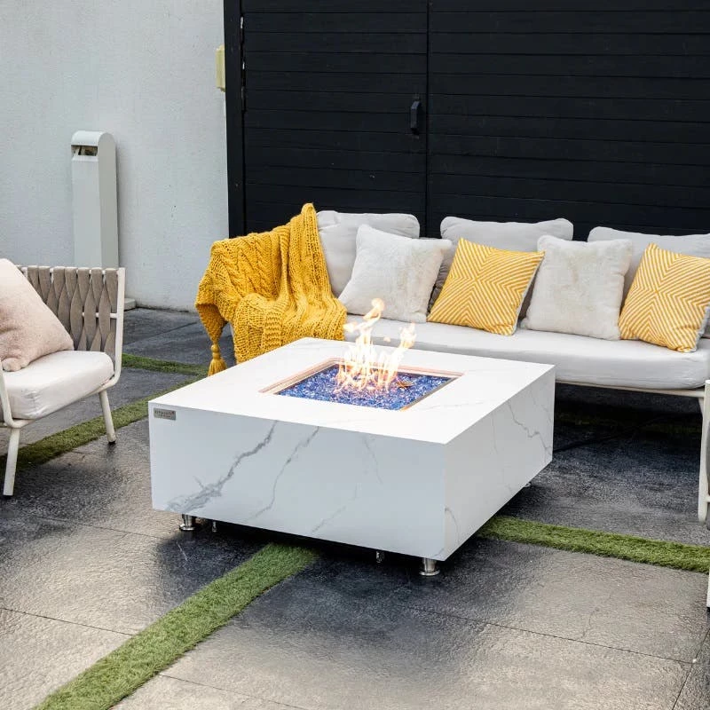 Elementi Plus Bianco Marble Porcelain Square Fire Table - OFP103BW 4 Elementi Plus Bianco Marble Porcelain Square Fire Table - OFP103BW - Image 2