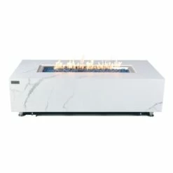 Elementi Plus Carrara Rectangular Marble Fire Table - OFP121BW
