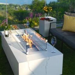 Elementi Plus Carrara Rectangular Marble Fire Table - OFP121BW -BBQDIRECT Sales ofp121bw 3
