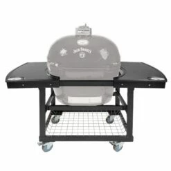 Primo Jack Daniels Edition Oval XL Ceramic Kamado Grill On Steel Cart With Two-Piece Island Side Shelves -BBQDIRECT Sales prm368 and prm911 1