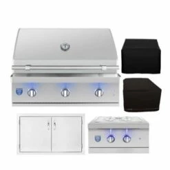American Made Grills Atlas Built-In Gas Grill And Power Burner 5-Piece Outdoor Kitchen Package W/ Optional Refrigerator